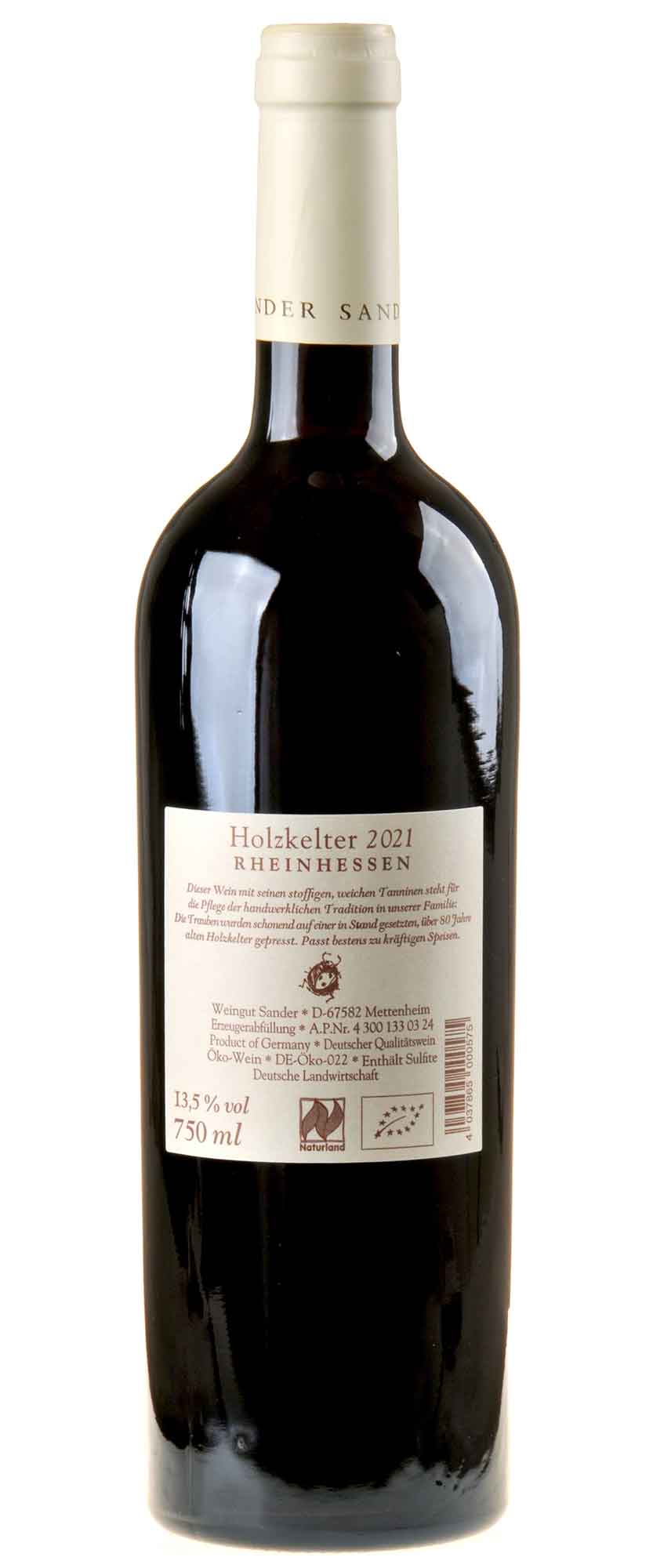 Weingut Sander Cabernet Sauvignon Holzkelter Bio 2021 Rücketikett