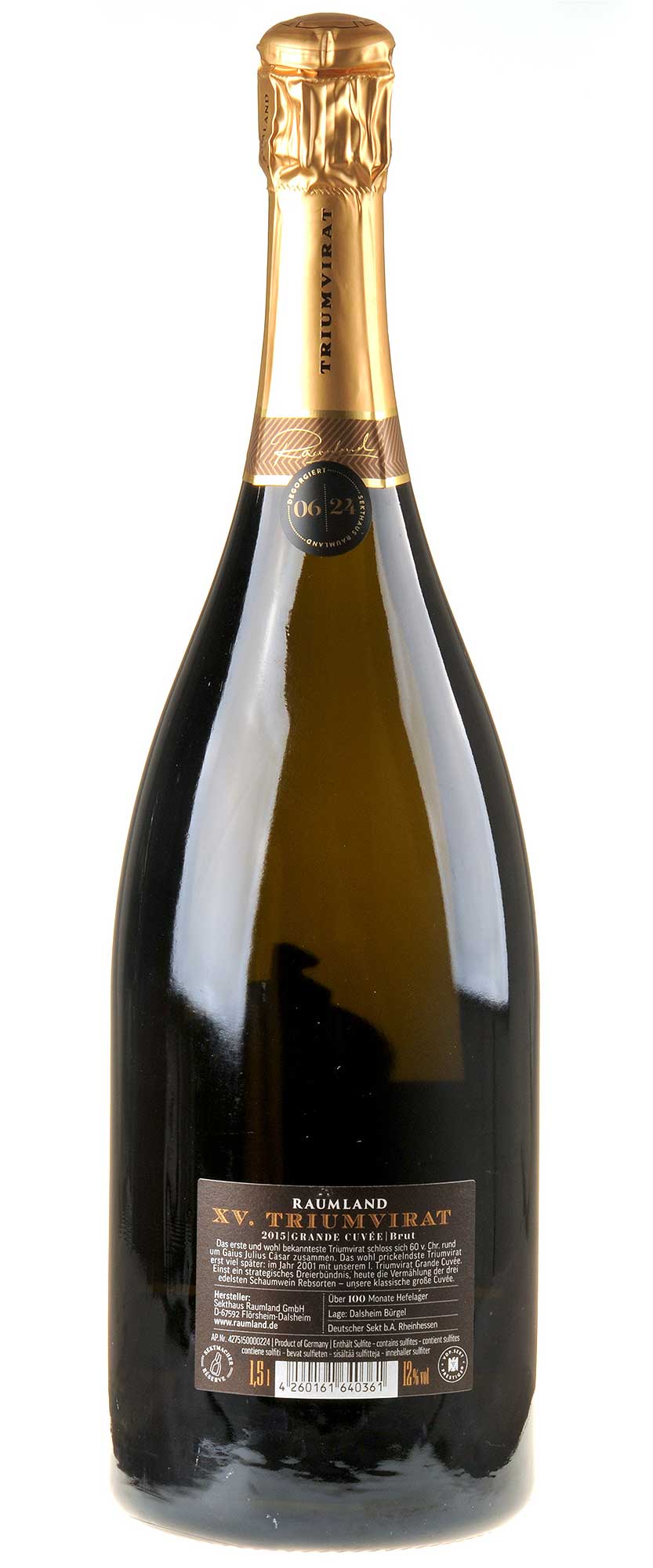 Sekthaus Raumland XV. Triumvirat Grande Cuvée Brut 2015 Magnum Rücketikett