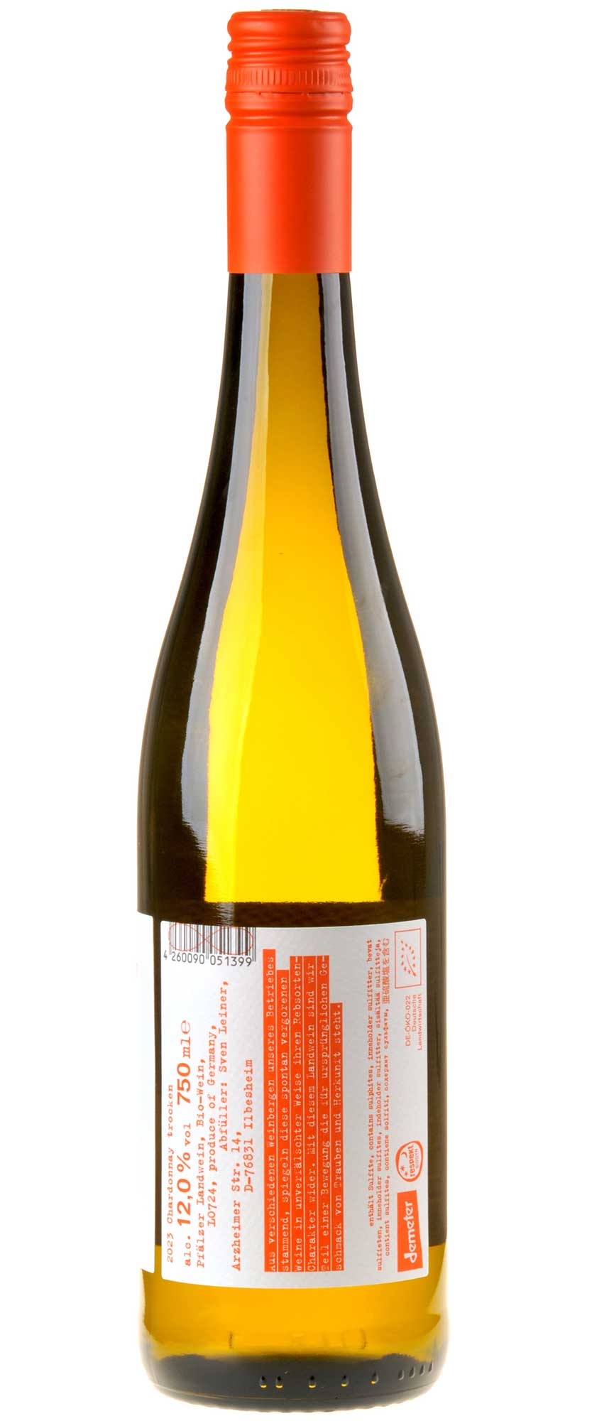 Weingut Leiner Chardonnay Handwerk Bio 2023 Rücketikett