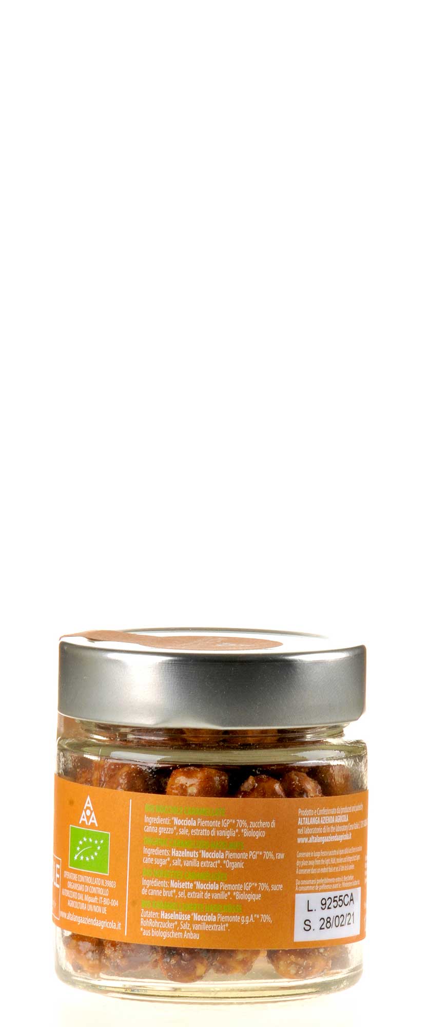 Altalanga azienda agricola Haselnüsse karamelisiert im Glas Bio 120g Seitenansicht