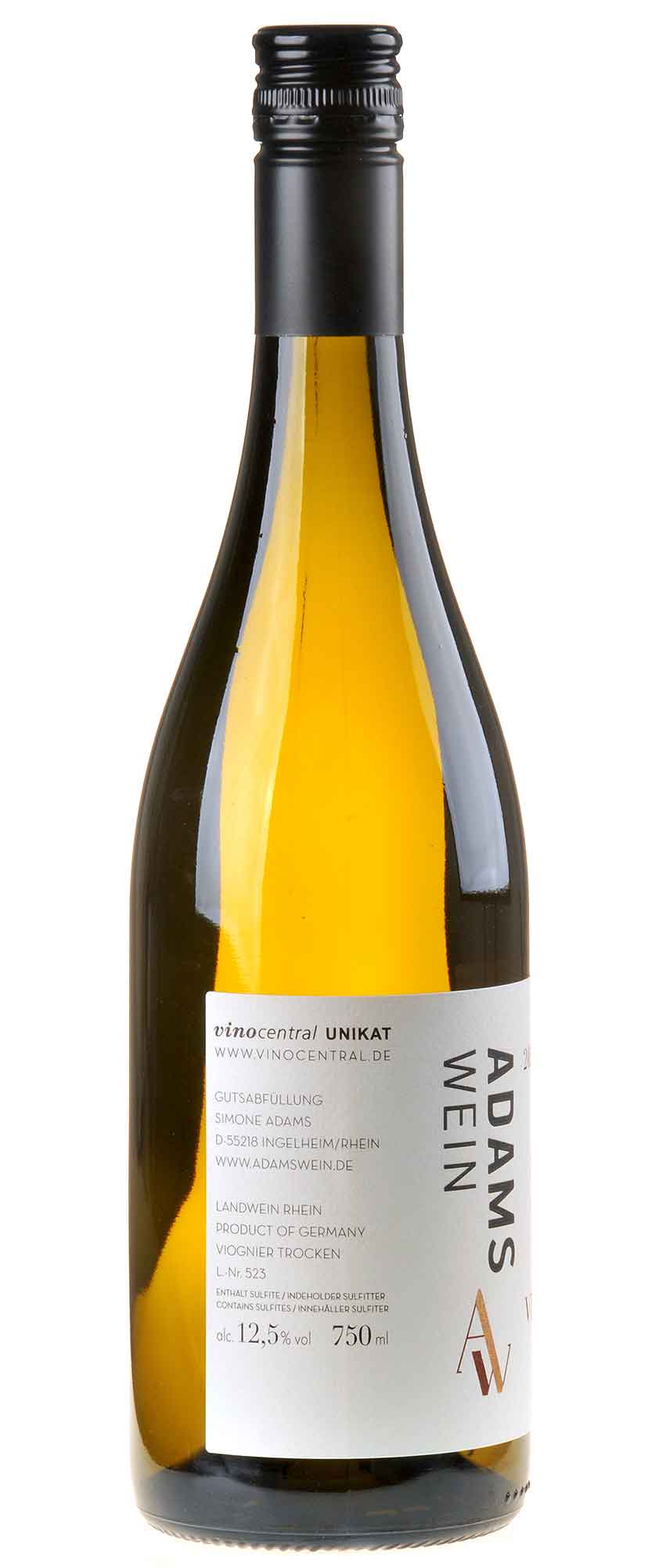AdamsWein Viognier 2022 vinocentral UNIKAT Rücketikett