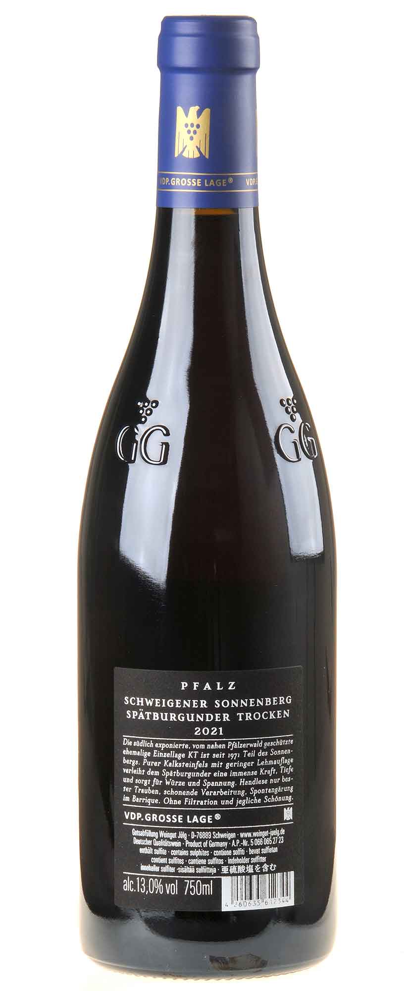 Weingut Jülg Spätburgunder Sonnenberg KT Großes Gewächs 2021 Rücketikett