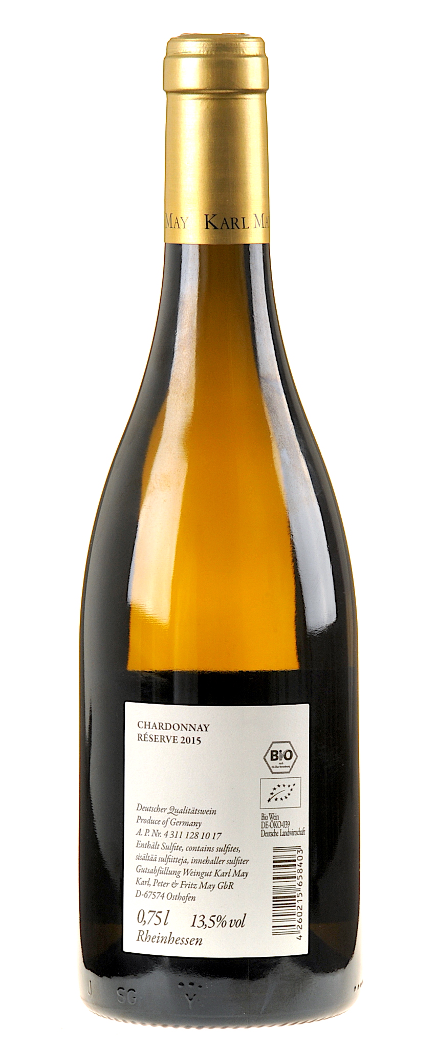 Karl May Chardonnay Réserve 2015 Rücketikette