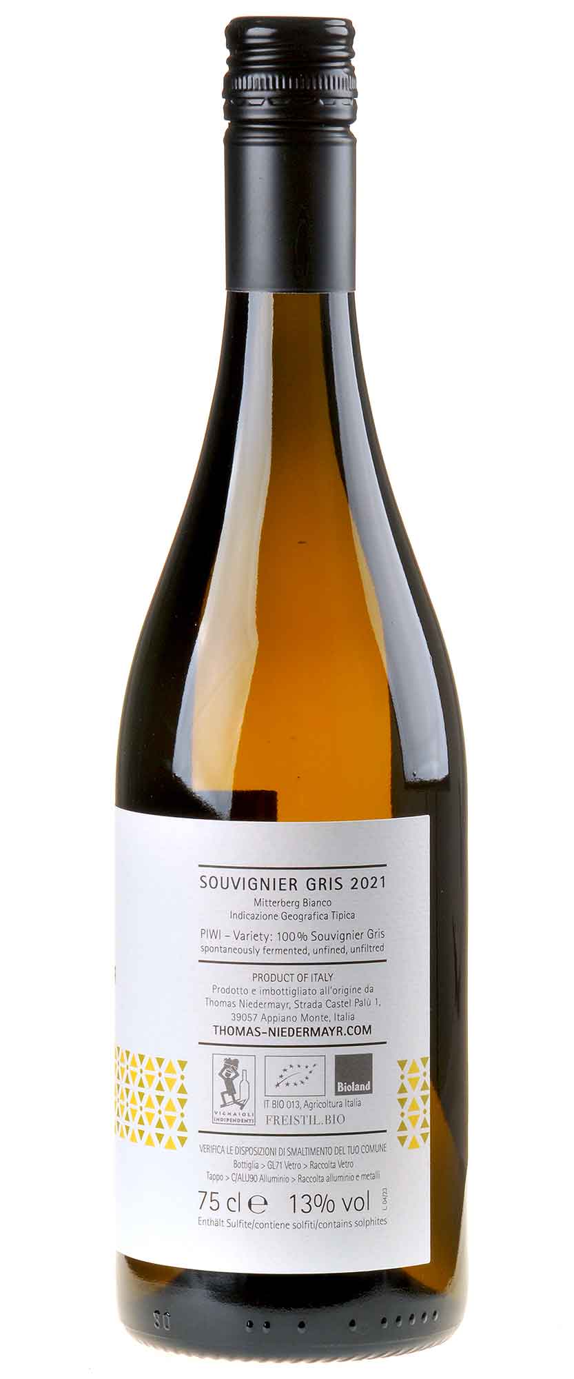 Thomas Niedermayr T.N. 16 Souvignier Gris Bio 2021 Rücketikett