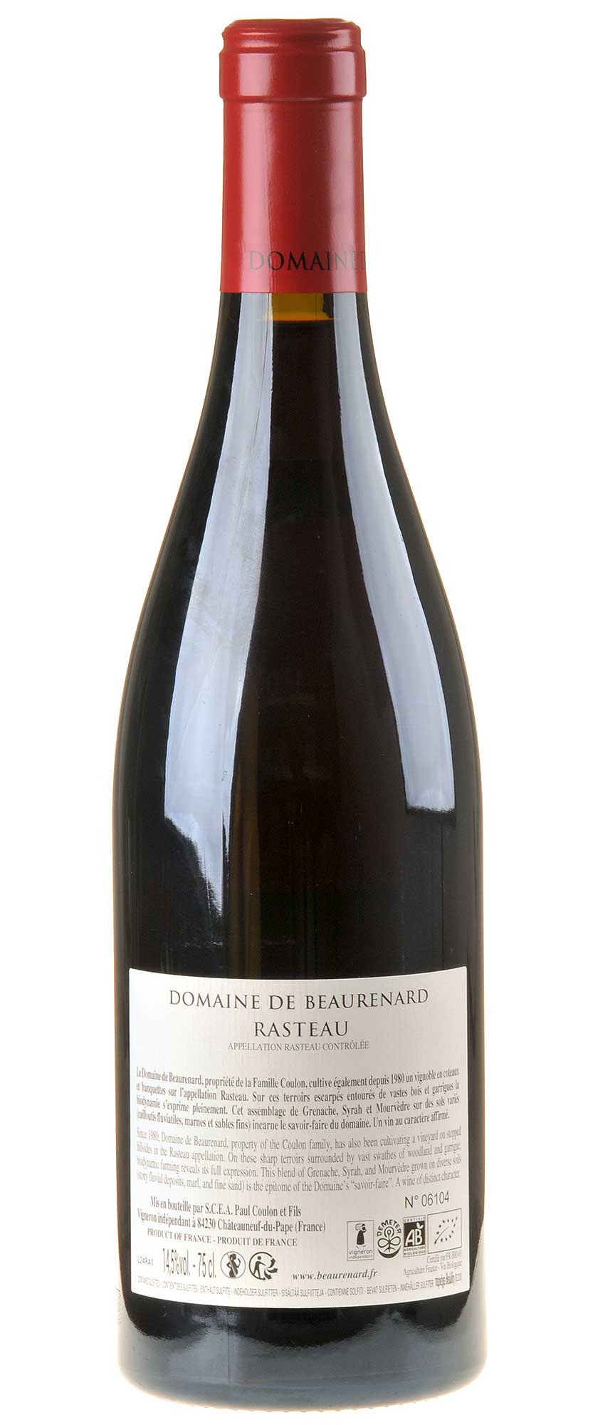Domaine de Beaurenard Rasteau Bio 2022 Rücketikett