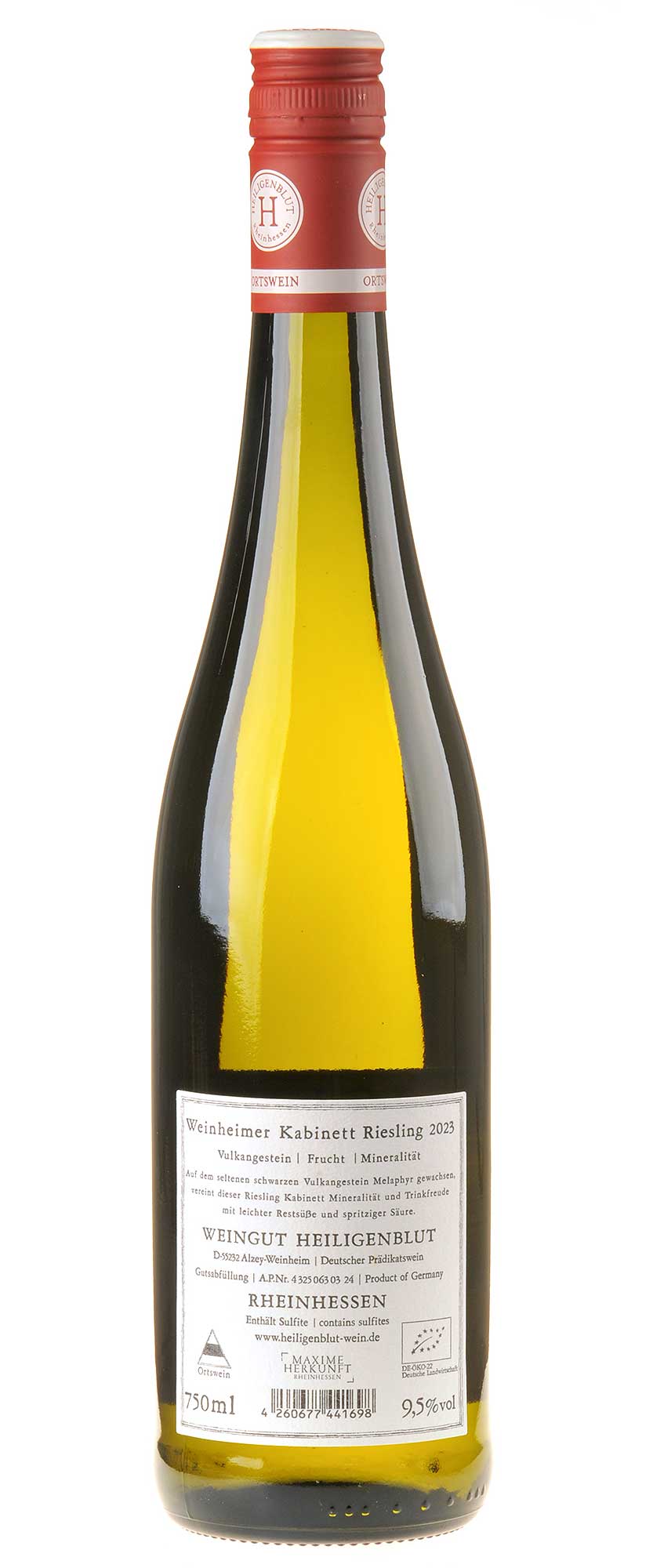 Weingut Heiligenblut Riesling Weinheimer Kabinett 2023 Rücketikett