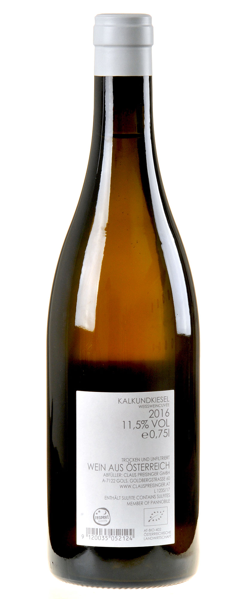Claus Preisinger KalkundKiesel Weißweincuvée 2016 Rücketikette