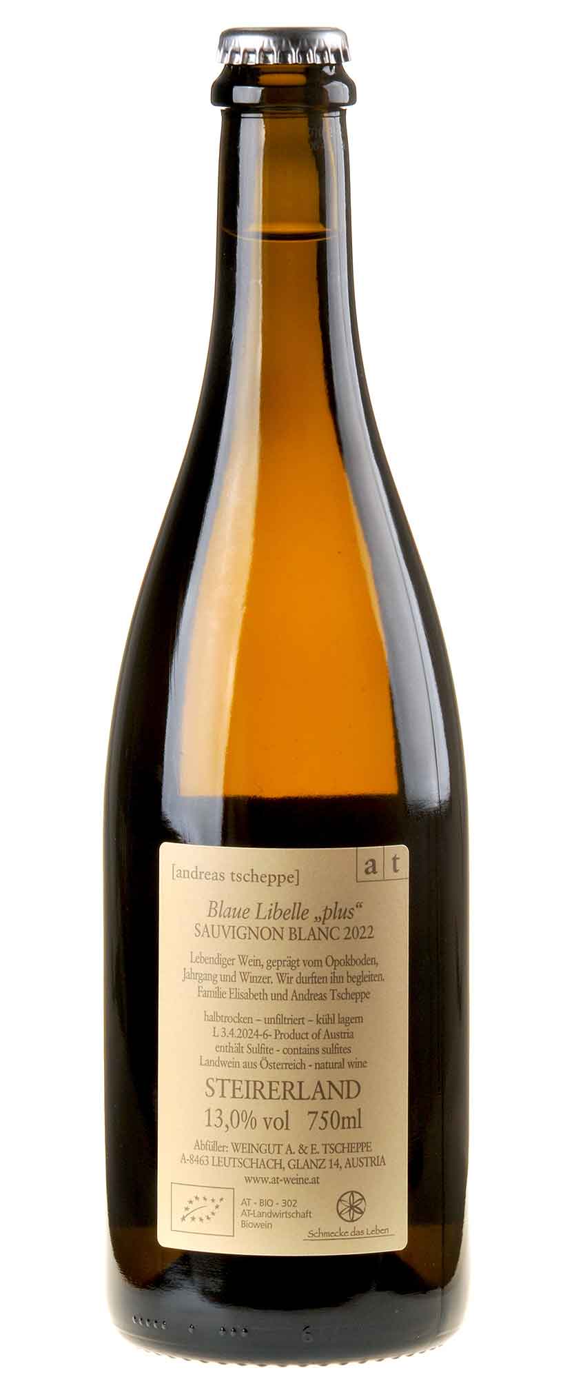 Andreas Tscheppe Blaue Libelle PLUS halbtrocken Bio 2022 Rücketikett