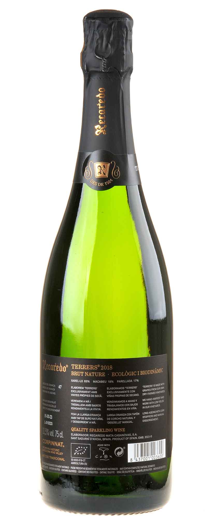 Recaredo Terrers Corpinnat Brut Nature Bio 2018 Rücketikett