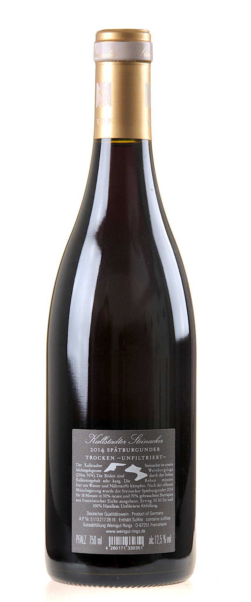 Weingut Rings Spätburgunder Kallstadter Steinacker 2014 Rücketikette