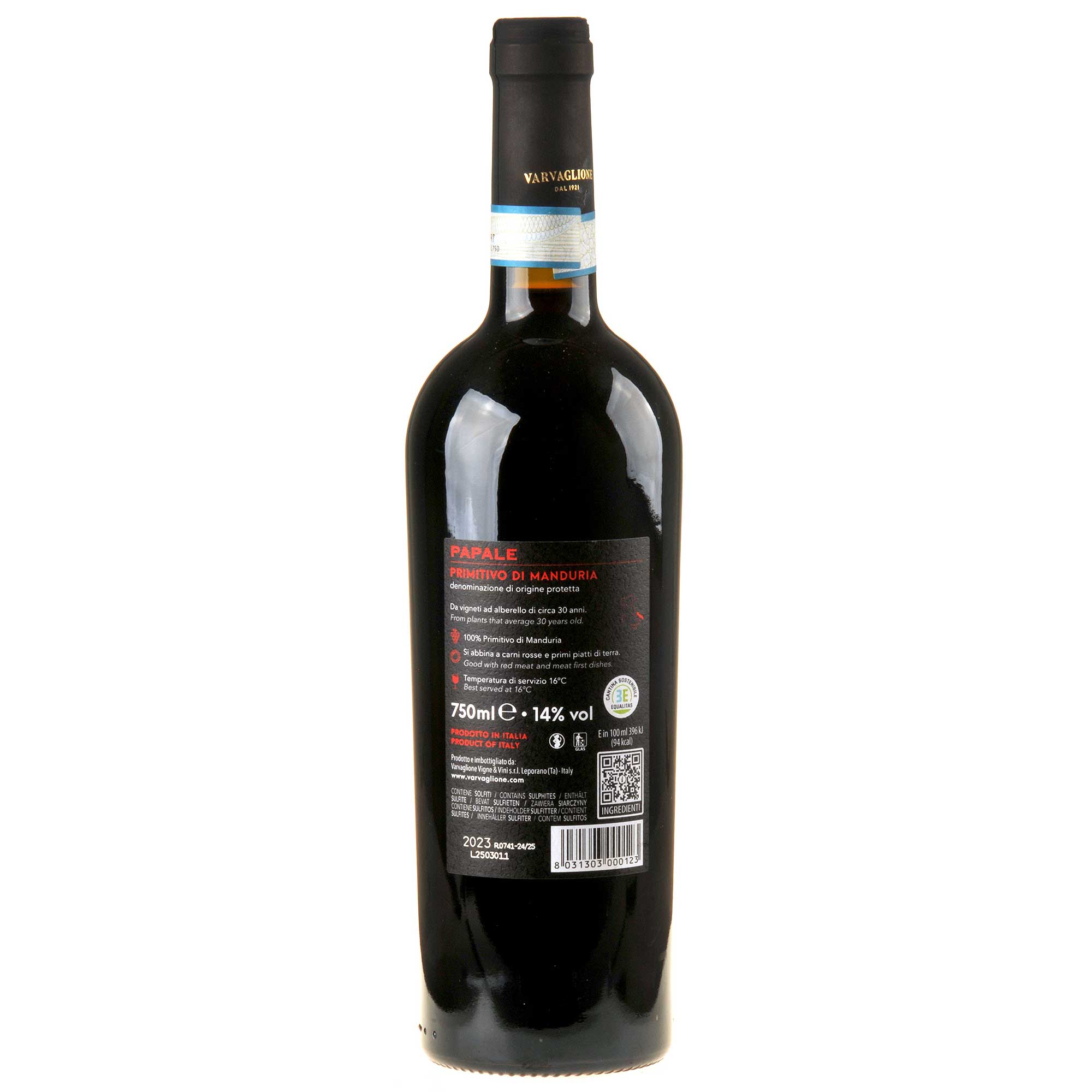 Bild Varvaglione Papale Primitivo di Manduria 2023 Ruecketikett