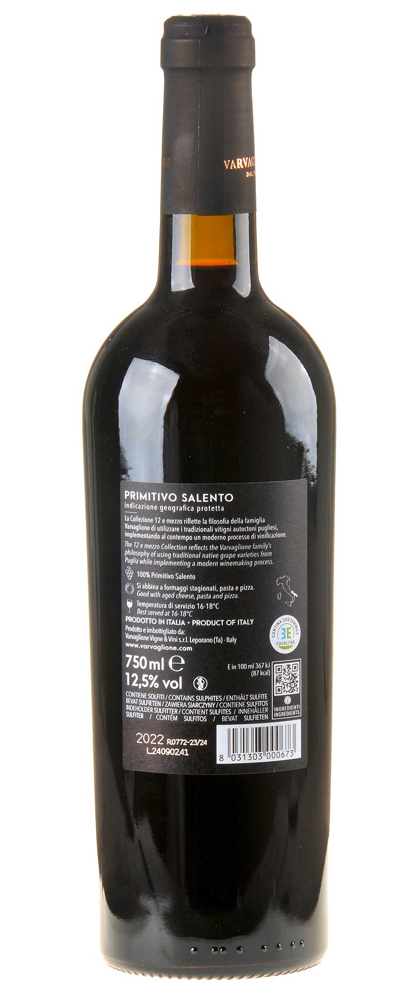 Bild Varvaglione Primitivo del Salento 12 e Mezzo 2022 Rücketikett