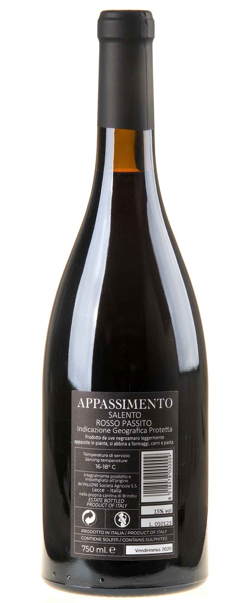 Vallone Appassimento 2020 Rücketikett