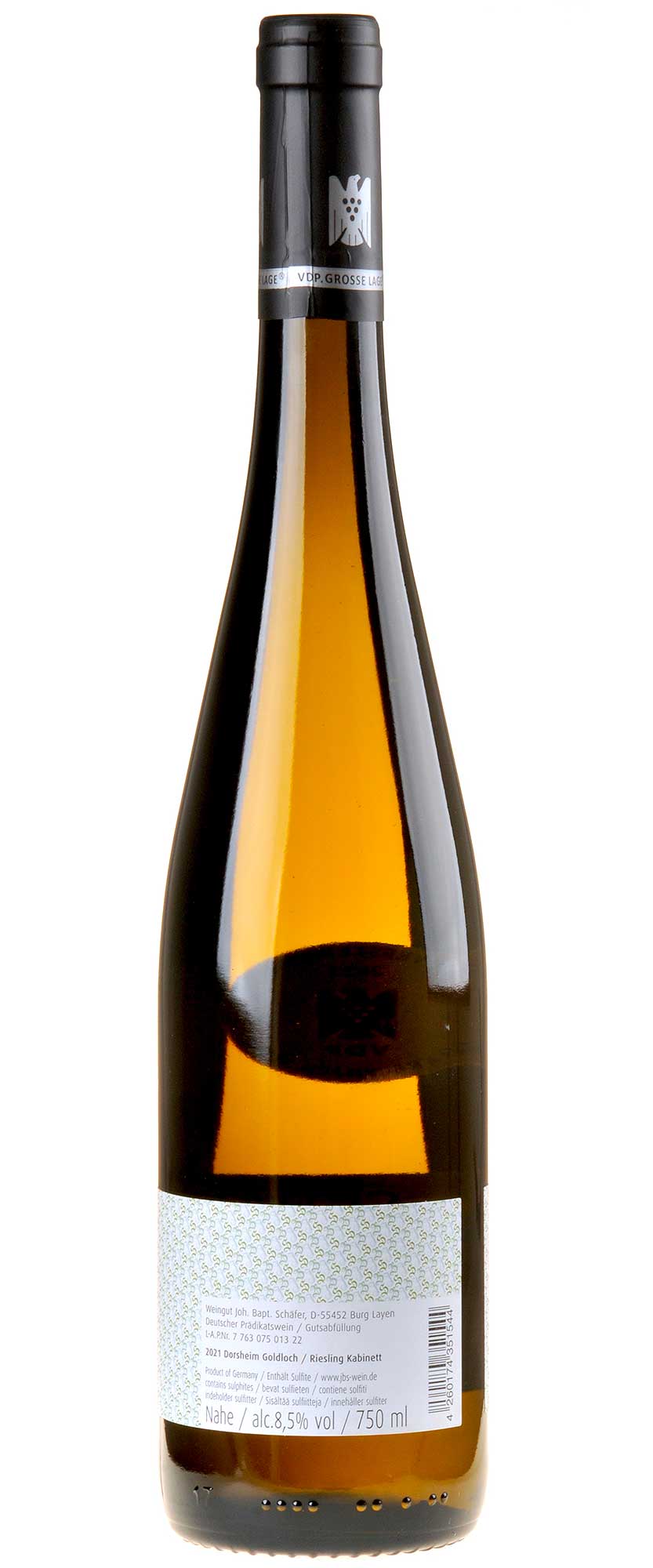 Joh. Bapt. Schäfer Riesling Goldloch Kabinett 2021 - Versteigerungswein Rücketikett