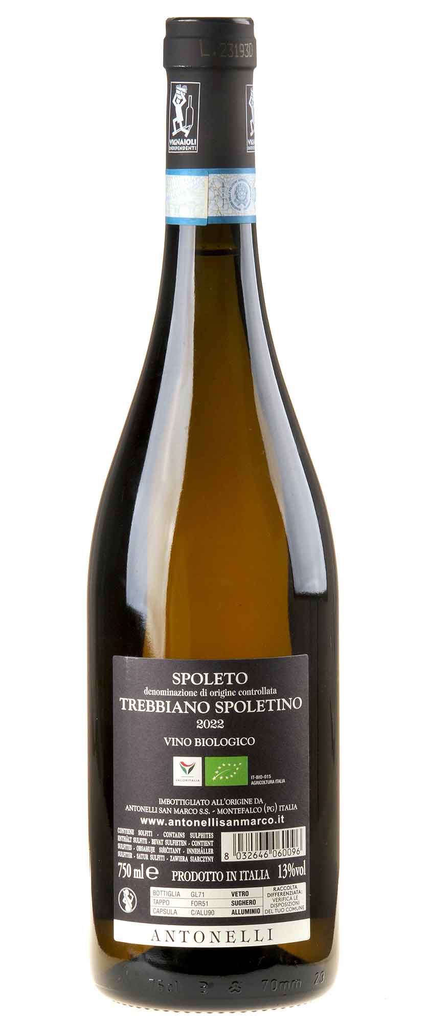 Antonelli Trebbiano Spoletino Trebium Bio 2022 Rücketikett