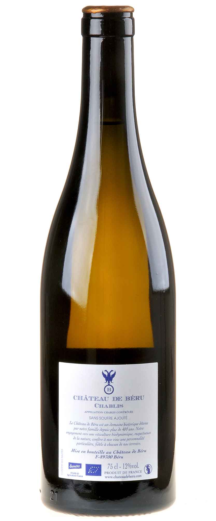 Château de Béru Chablis Montserre Sans Soufre Bio 2020 Rücketikett