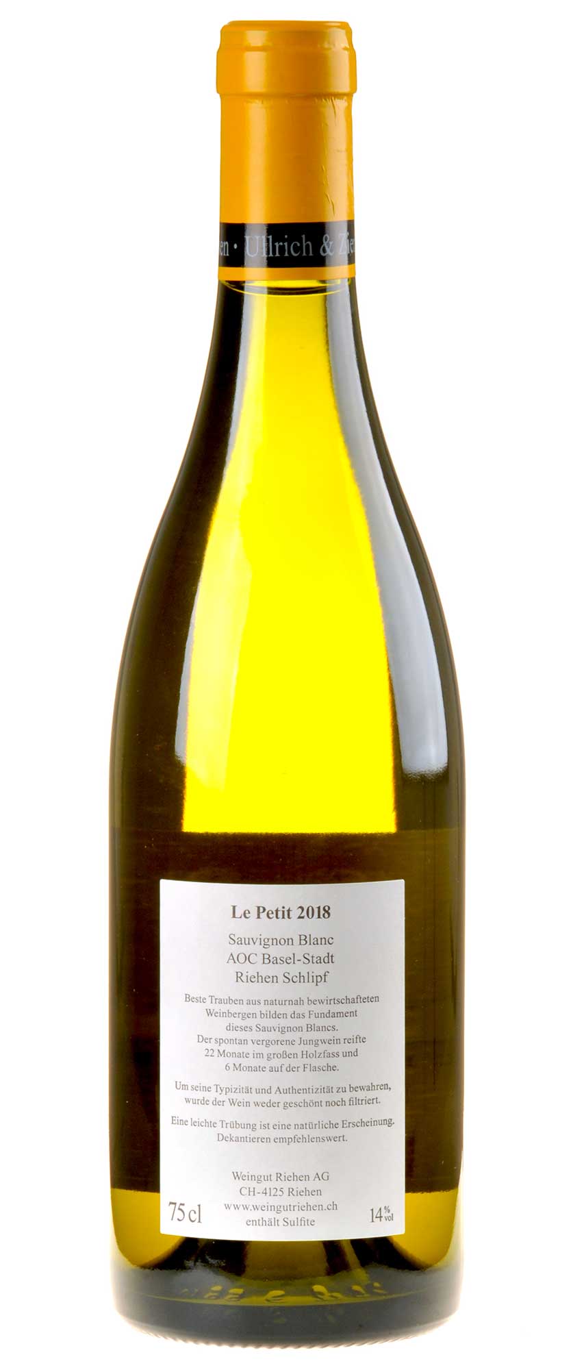 Weingut Riehen Le Petit Sauvignon AOC Basel-Stadt 2018 Rücketikett
