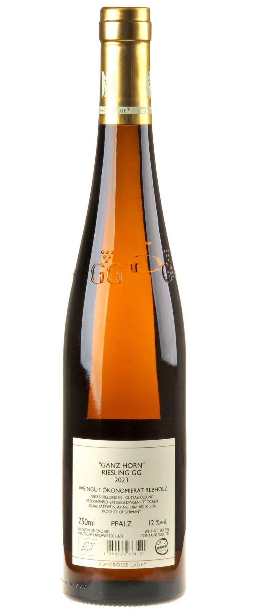 Weingut Ökonomierat Rebholz Riesling Ganz Horn Großes Gewächs 2023 Rücketikett