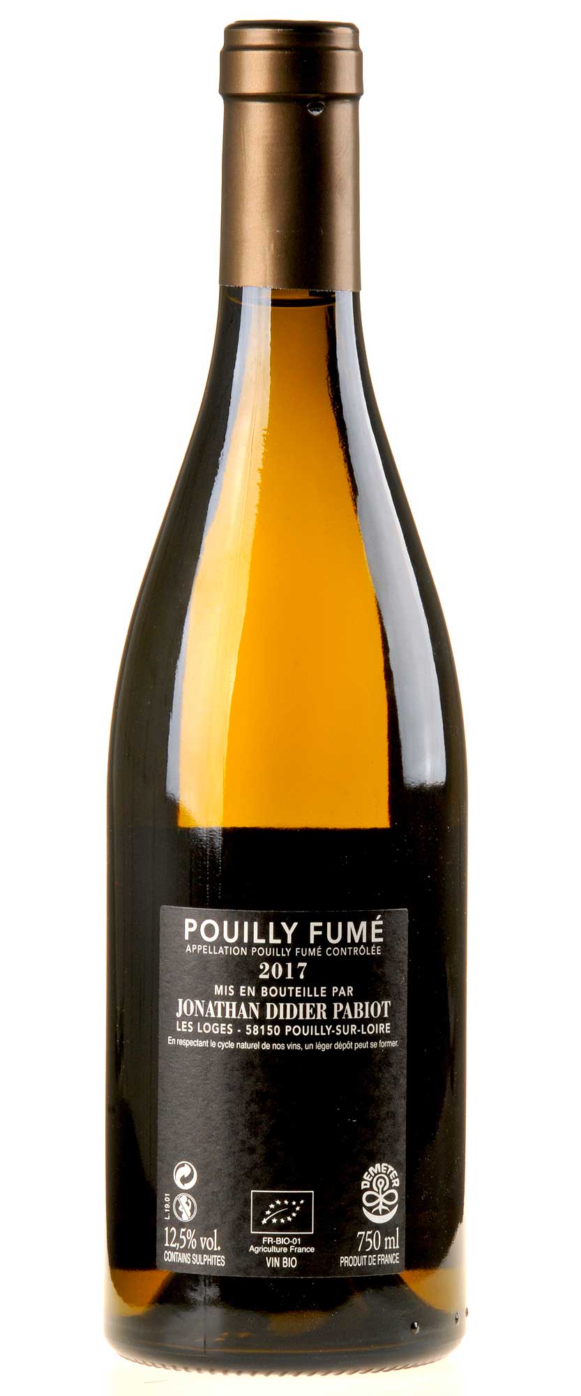 Domaine Jonathan Didier Pabiot Eurythmie Pouilly Fumé Bio 2017 Rücketikett