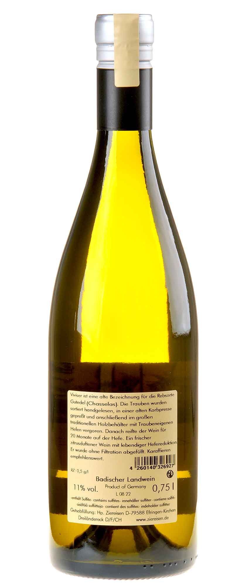 Weingut Ziereisen Viviser Gutedel 2020 Rücketikette