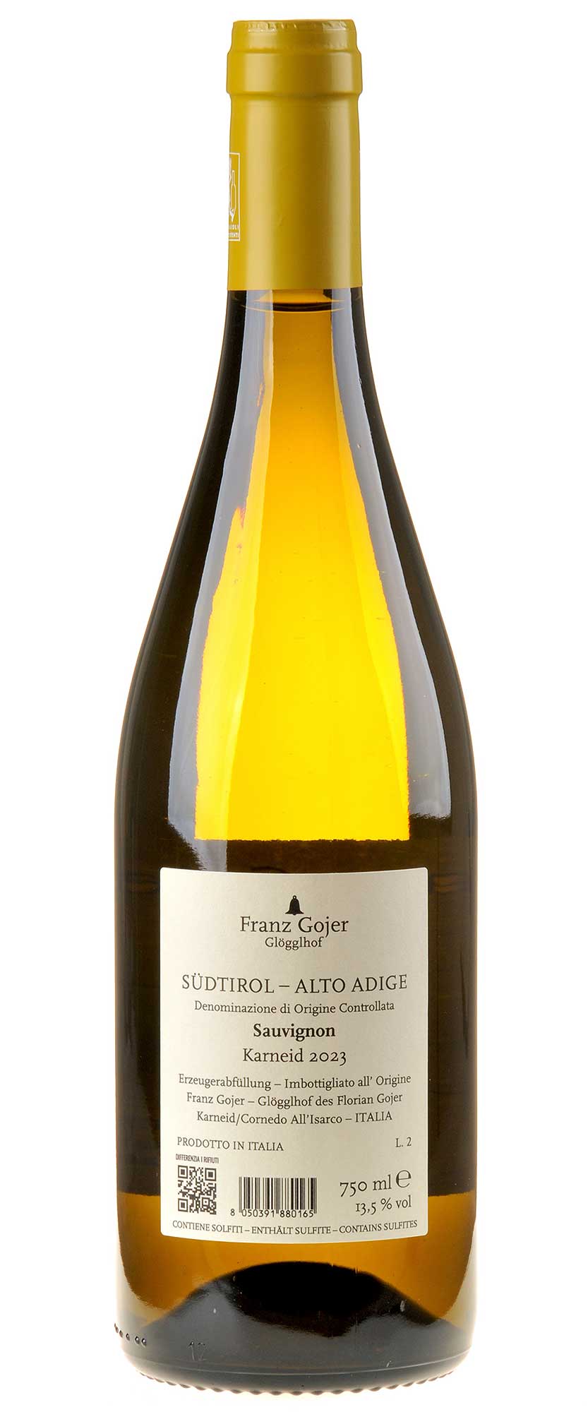 Franz Gojer - Glögglhof Sauvignon Karneid 2023 Rücketikett