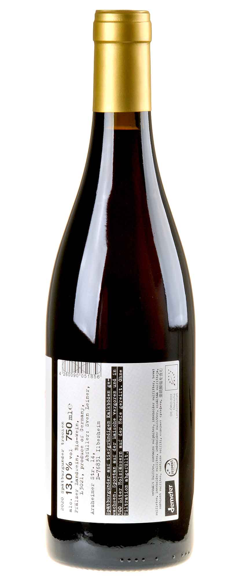 Weingut Leiner Spätburgunder KALK.BODEN Bio 2020 Rücketikett