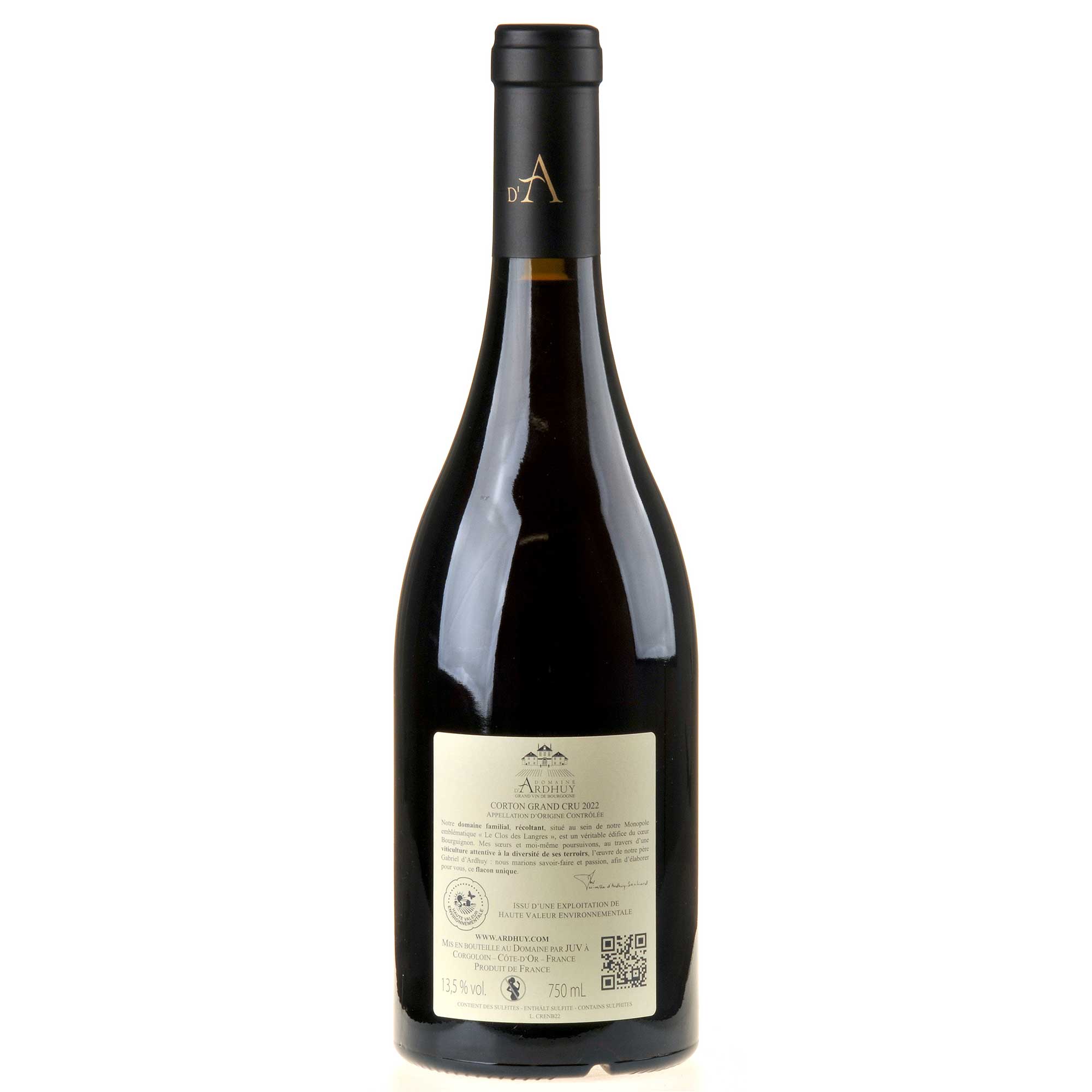 Domaine d'Ardhuy Corton Les Renardes Grand Cru 2022 Rücketikett