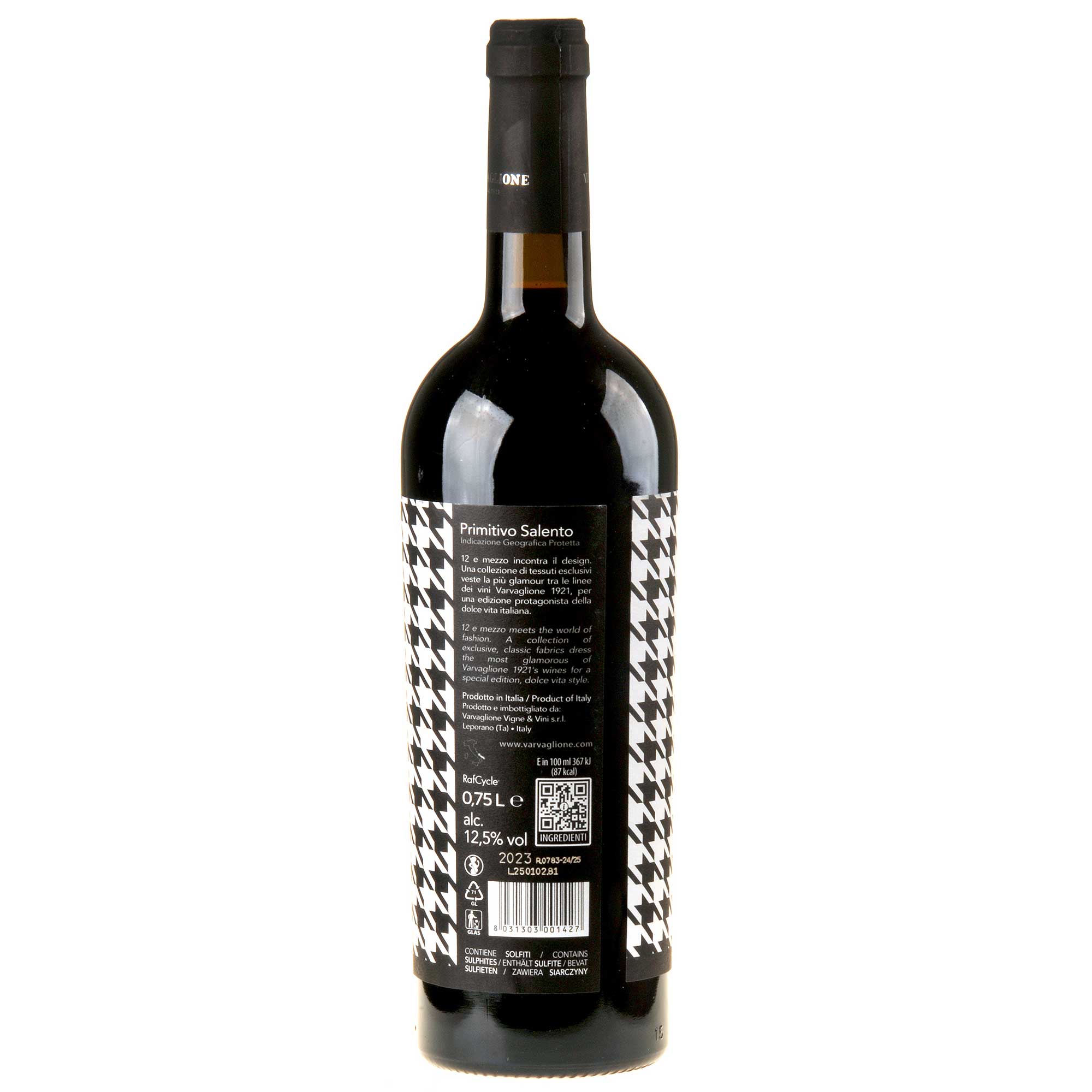 Varvaglione Fashion Edition Primitivo del Salento 12 e Mezzo 2023 Rücketikett