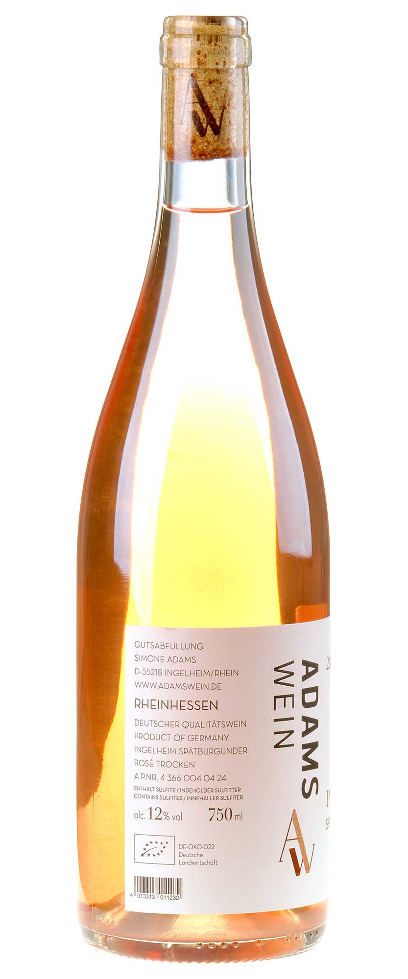 AdamsWein Spätburgunder Rosé Ingelheim Bio 2023 Rücketikett