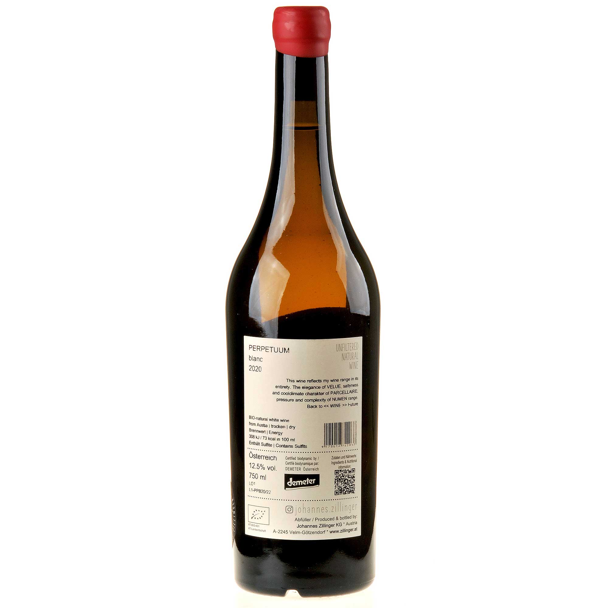 Johannes Zillinger Perpetuum Blanc Bio 2020 Rücketikett