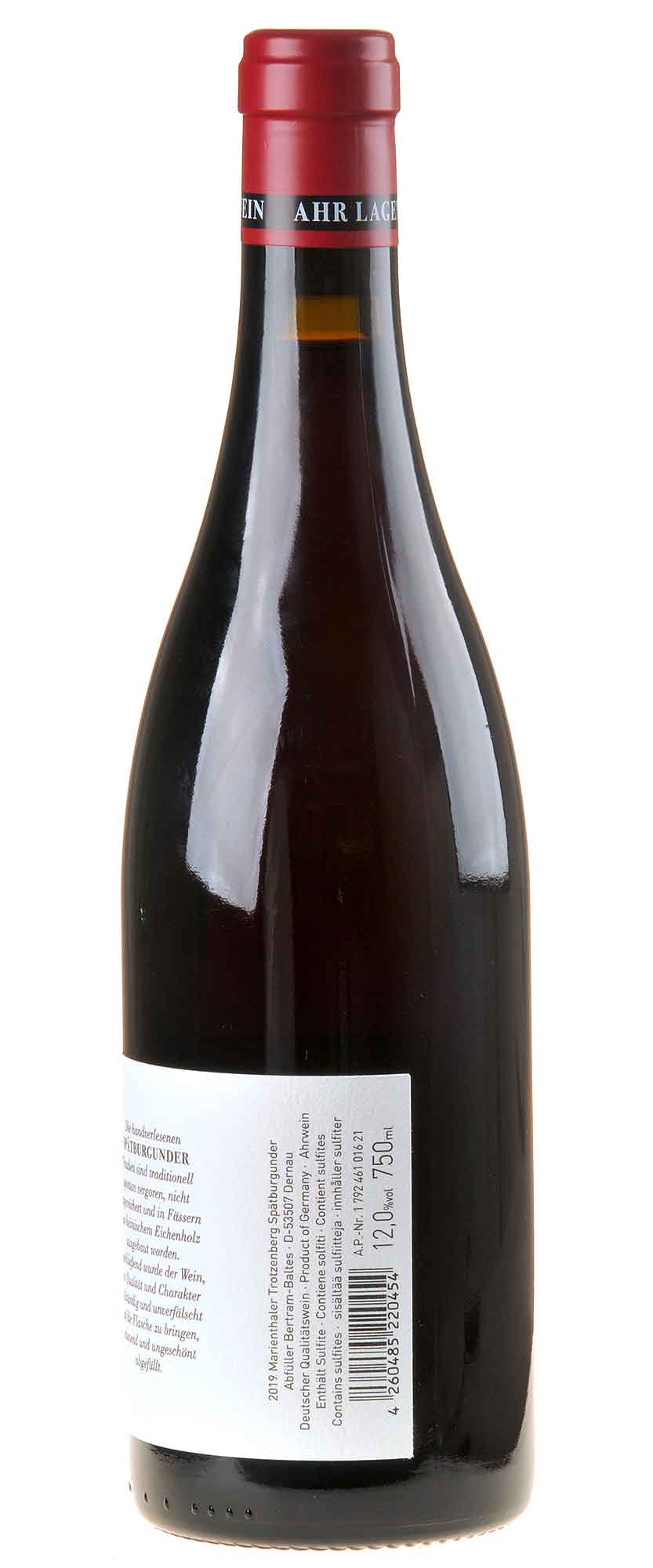 Bertram - Baltes Spätburgunder Marienthaler Trotzenberg 2019 Rücketikett