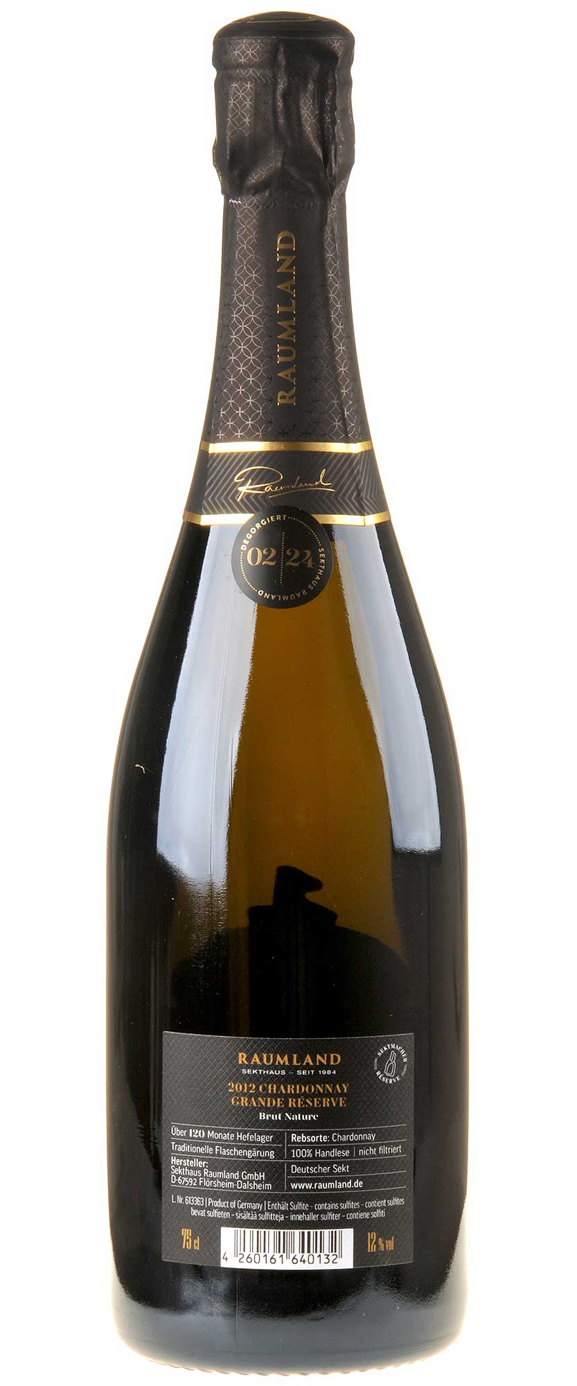Sekthaus Raumland Chardonnay Grande Réserve Brut Nature 2012 Rücketikett