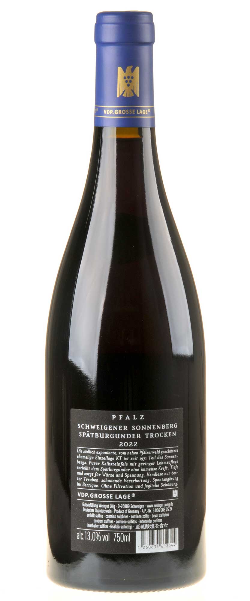 Weingut Jülg Spätburgunder Sonnenberg KT Großes Gewächs 2022 Rücketikett