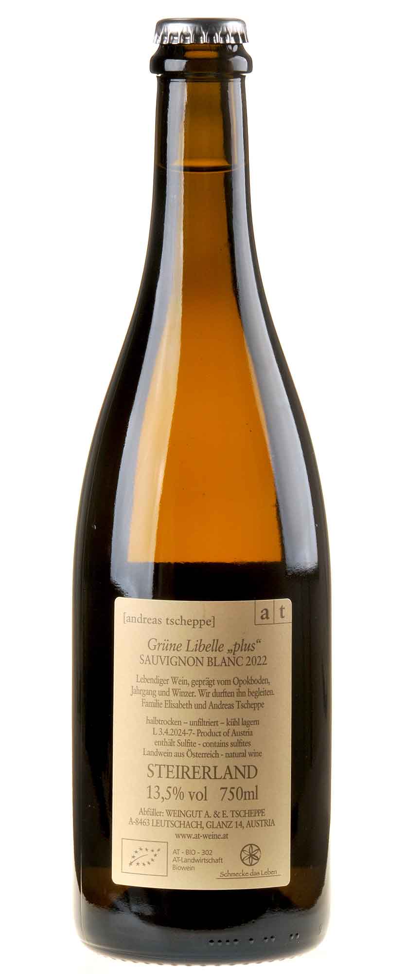 Andreas Tscheppe Grüne Libelle PLUS halbtrocken Bio 2022 Rücketikett
