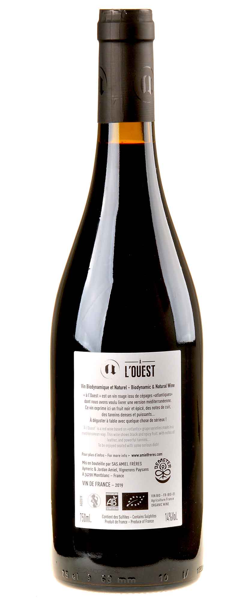 Domaine des Amiel À l'ouest Bio 2019 Rücketikett