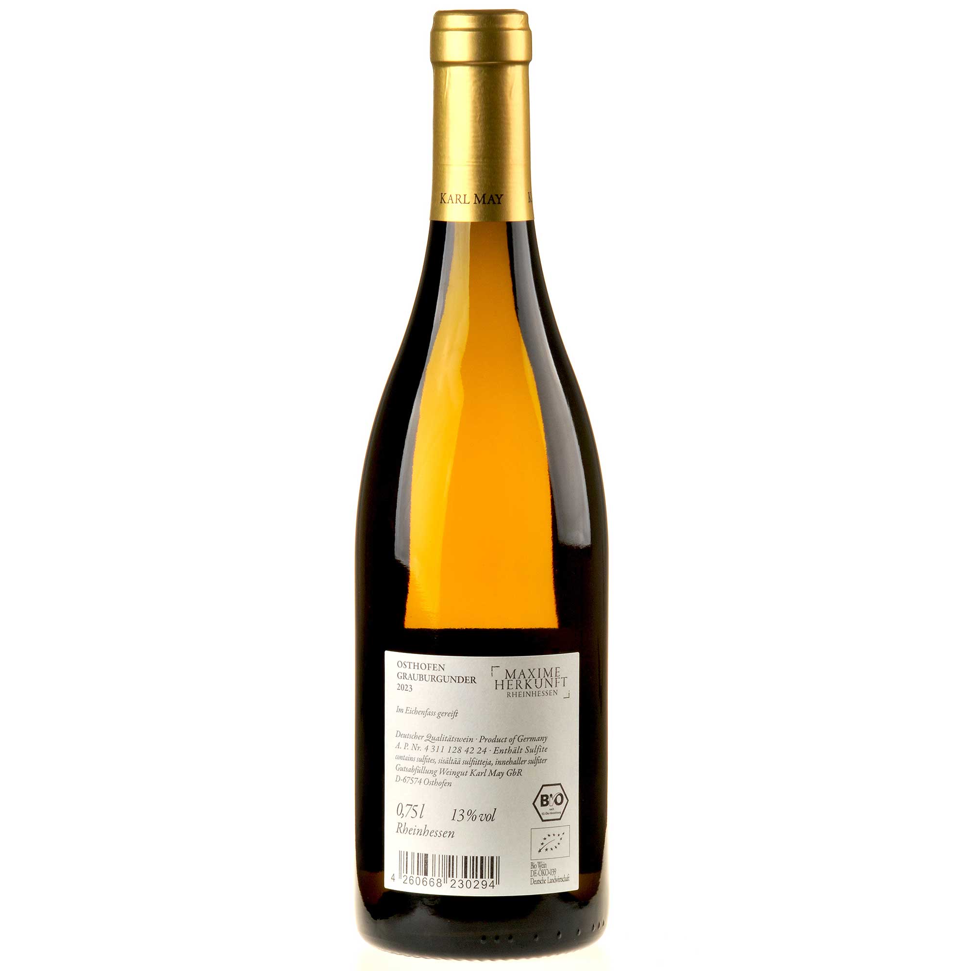 Karl May Osthofen Grauburgunder Bio 2023 Rücketikett 