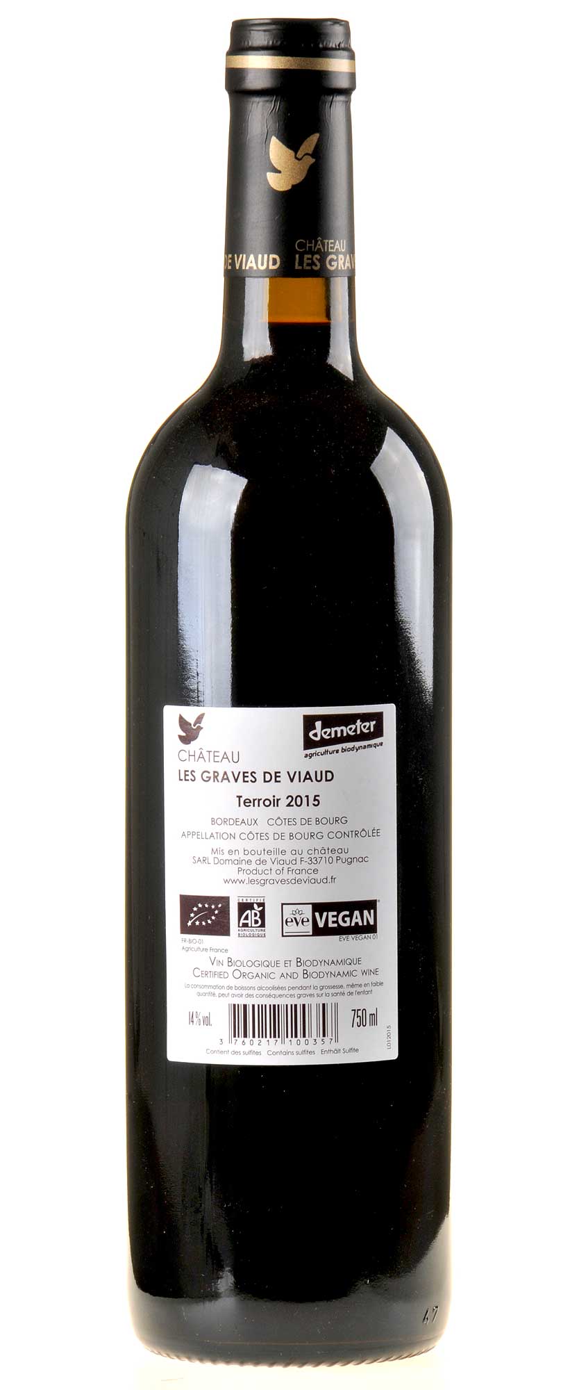 Château les Graves de Viaud Côtes de Bourg Terroir Bio 2015 Rücketikette