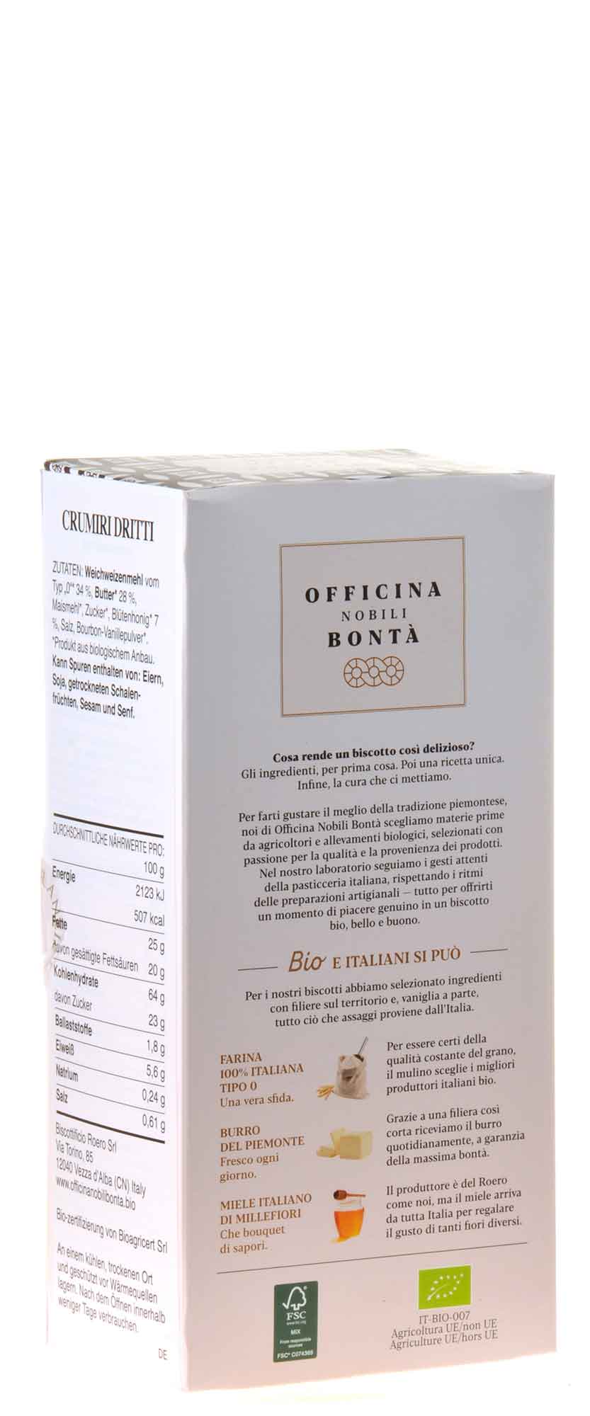 Officina Nobili Bonta Crumiri Dritti Bio 140g Rückseite