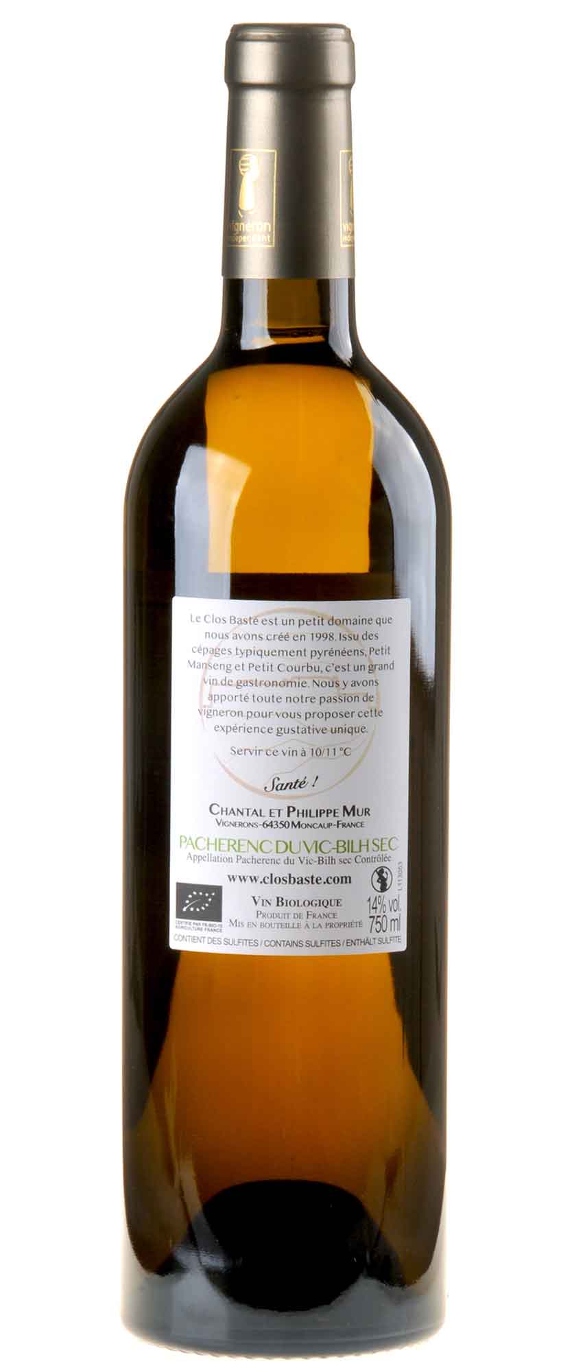 Domaine Clos Basté Pacherenc du Vic-Bilh Sec 2021 Rücketikett