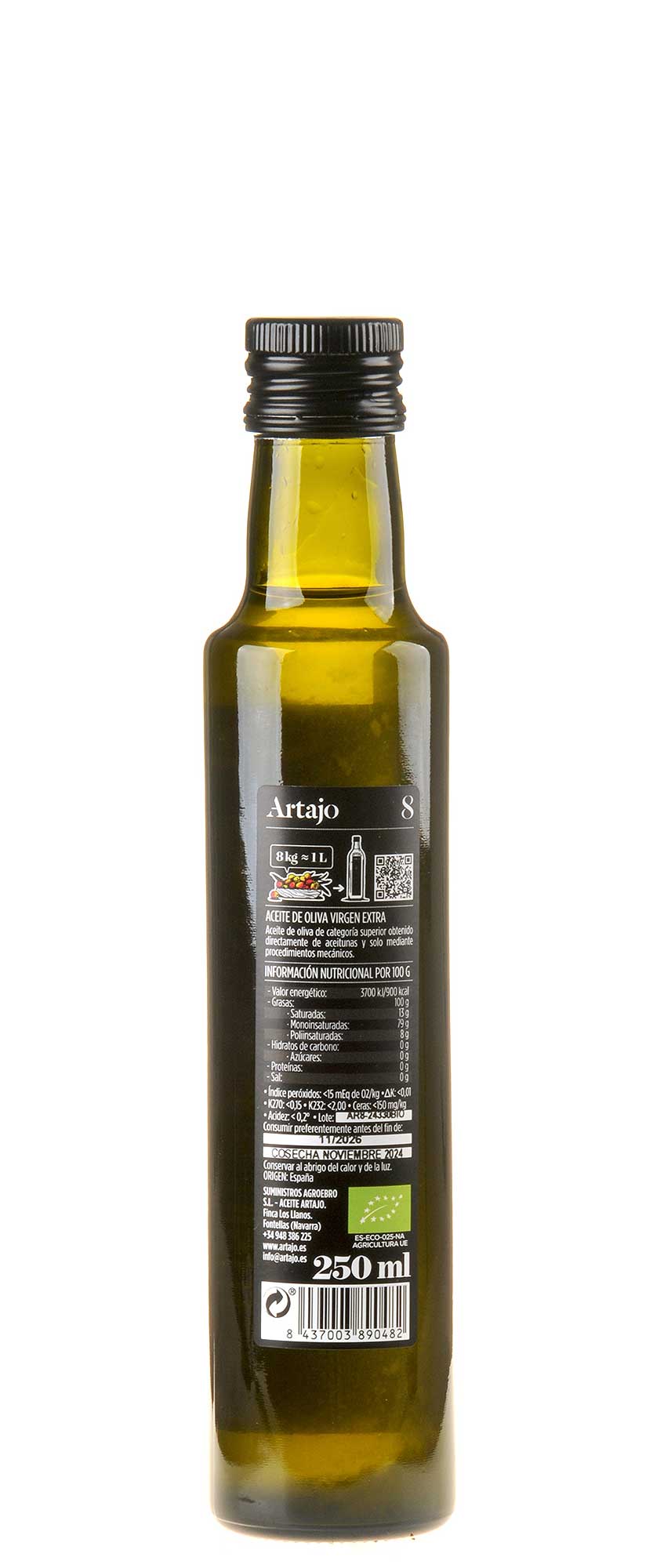 Artajo 8 Arbequina Olivenöl Extra Vergine Bio 2024 250ml Rücketikett