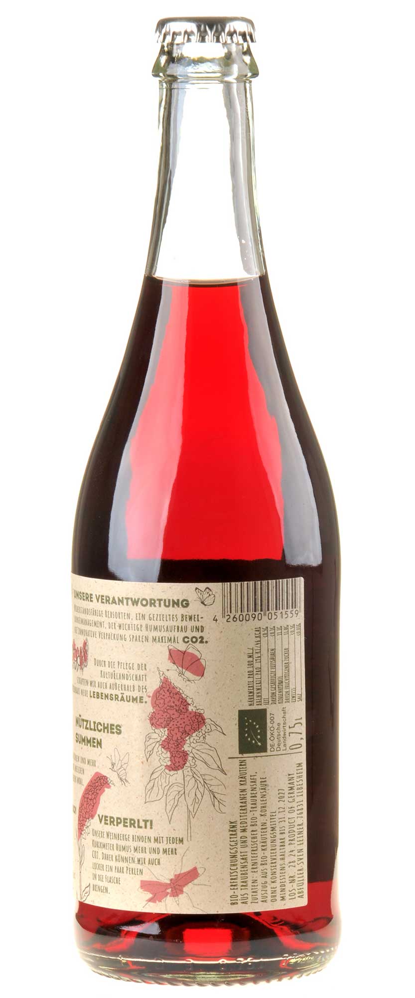 Weingut Leiner Fusion rot Mediterran alkoholfrei BIo Rücketikett