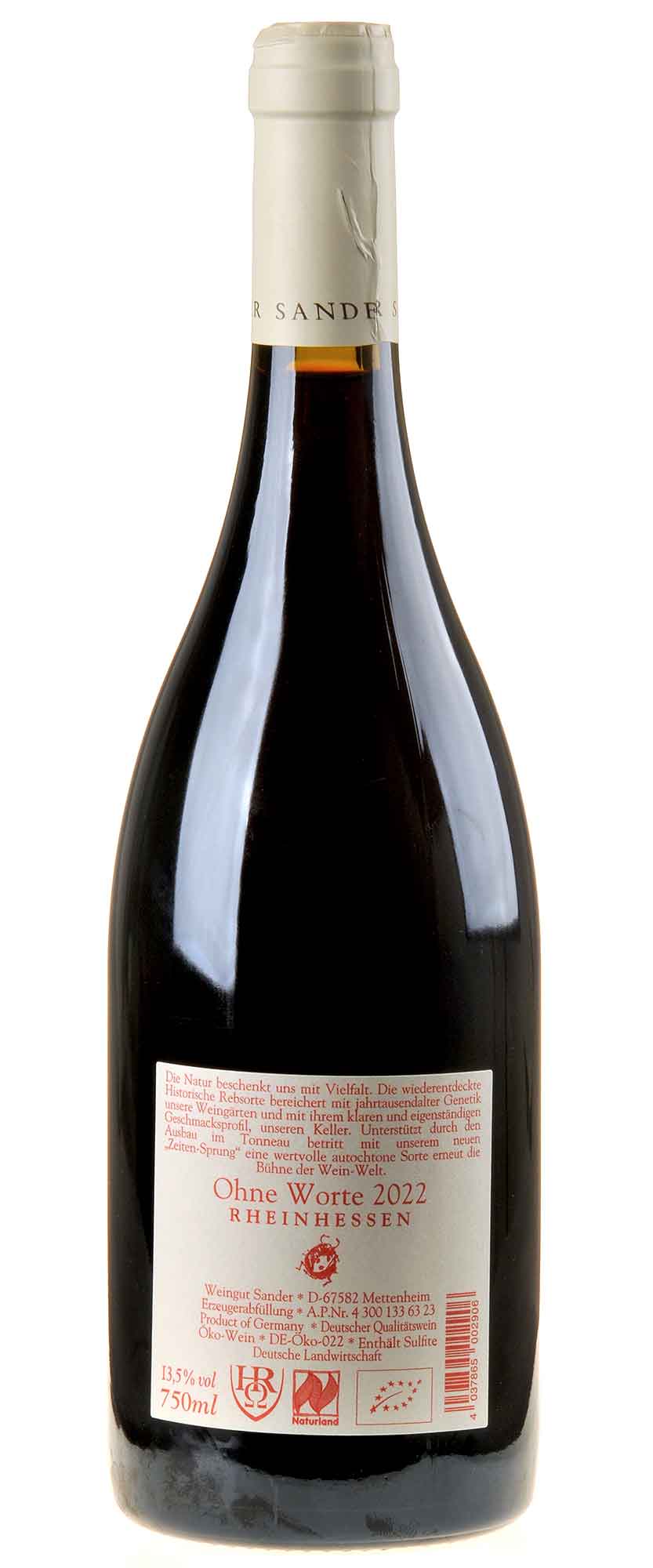 Weingut Sander ohne Worte Zeitensprung Bio 2022 Rücketikett