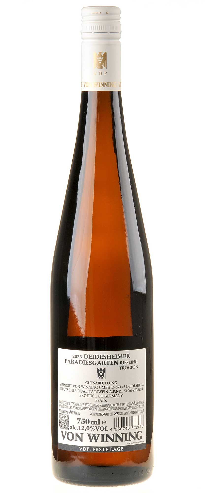 Von Winning Riesling Deidesheimer Paradiesgarten Erste Lage 2023 Rücketikett
