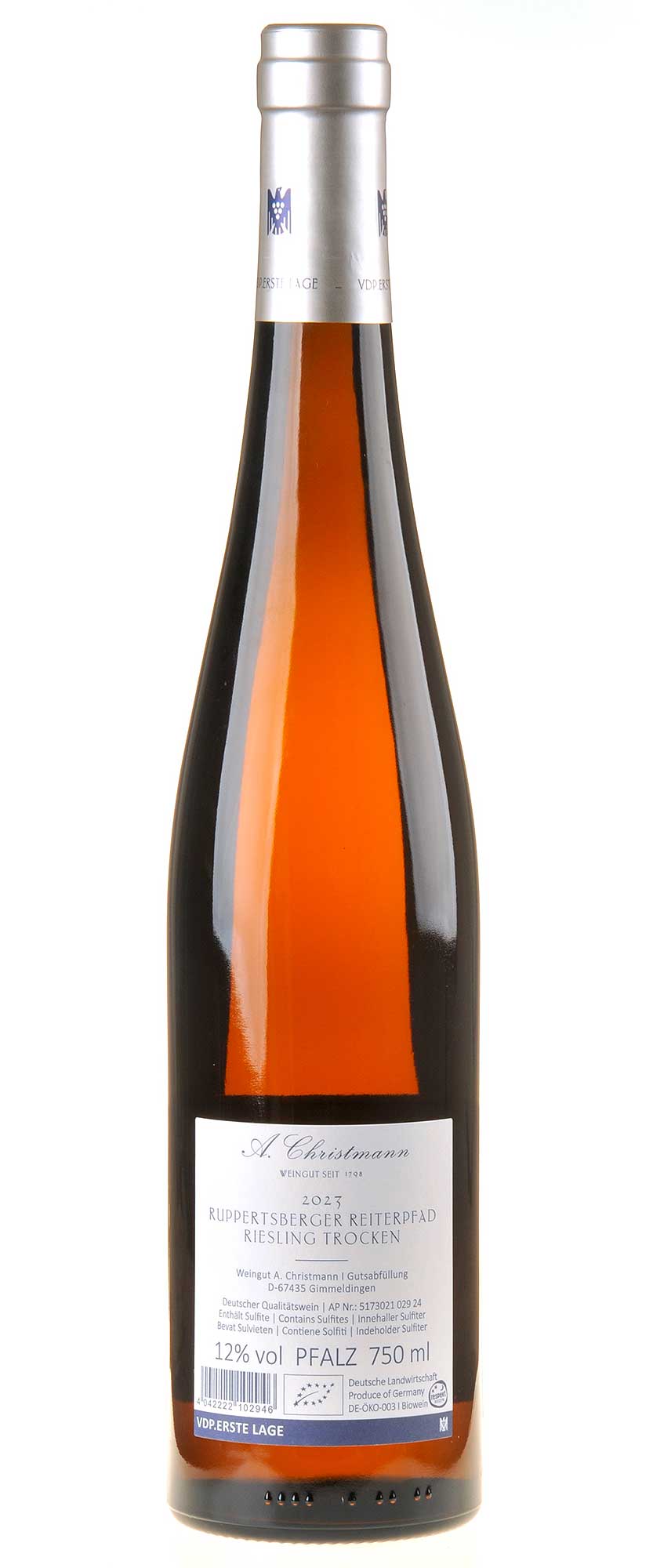 A.Christmann Riesling Ruppertsberger Reiterpfad Erstes Gewächs Bio 2023 Rücketikett