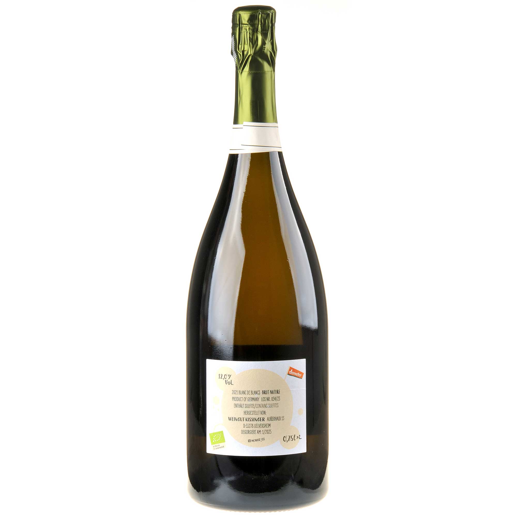 Moritz Kissinger Blanc de Blancs Brut Nature Bio 2021 Magnum Rücketikett