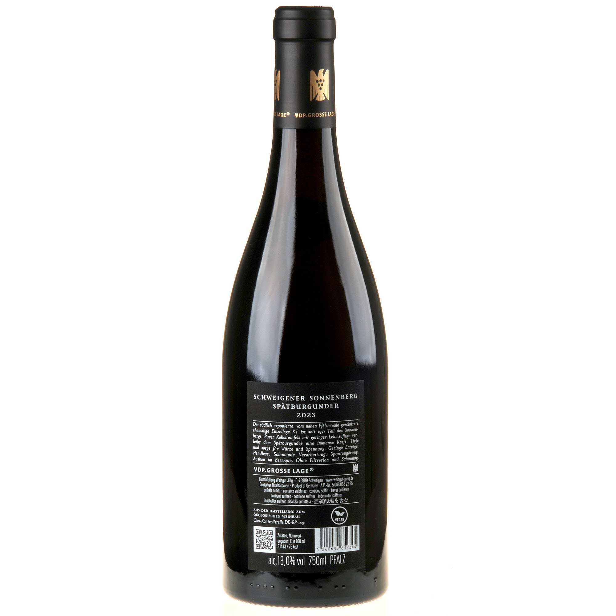 Weingut Jülg Spätburgunder Sonnenberg KT Großes Gewächs 2022 Rücketikett