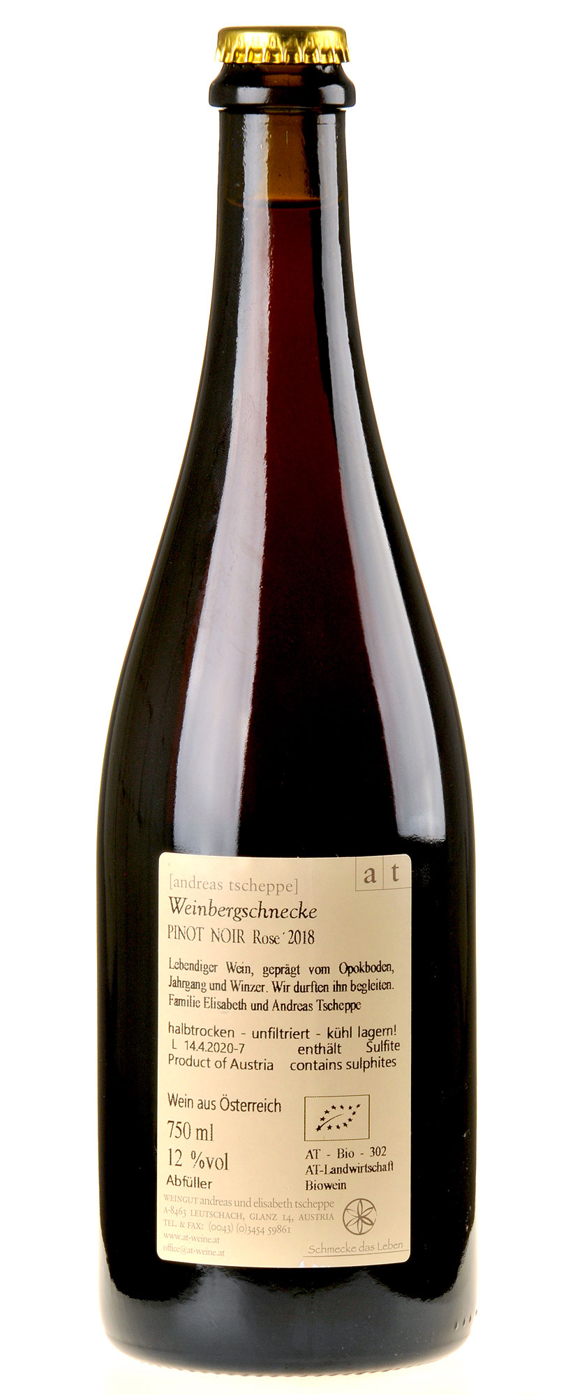 Andreas Tscheppe Weinbergsschnecke Pinot Noir Rosé 2018 Rücketikette