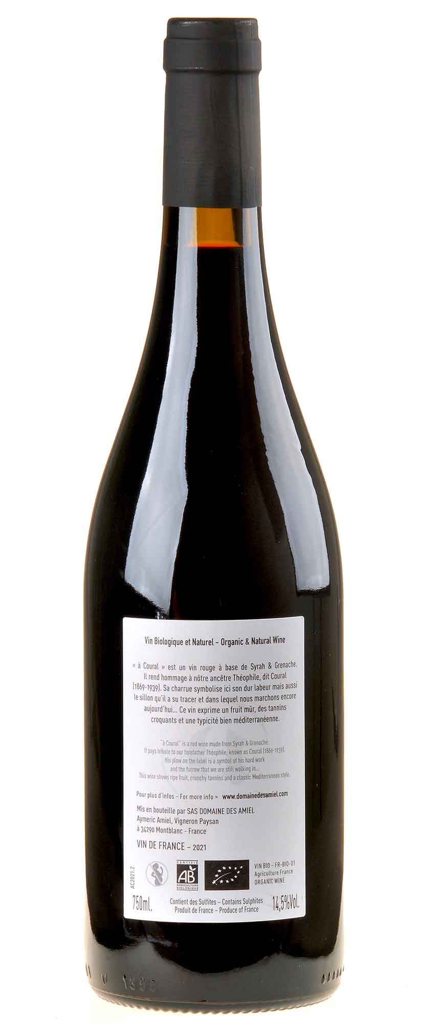 Domaine des Amiel À Coural Bio 2021 Rücketikett