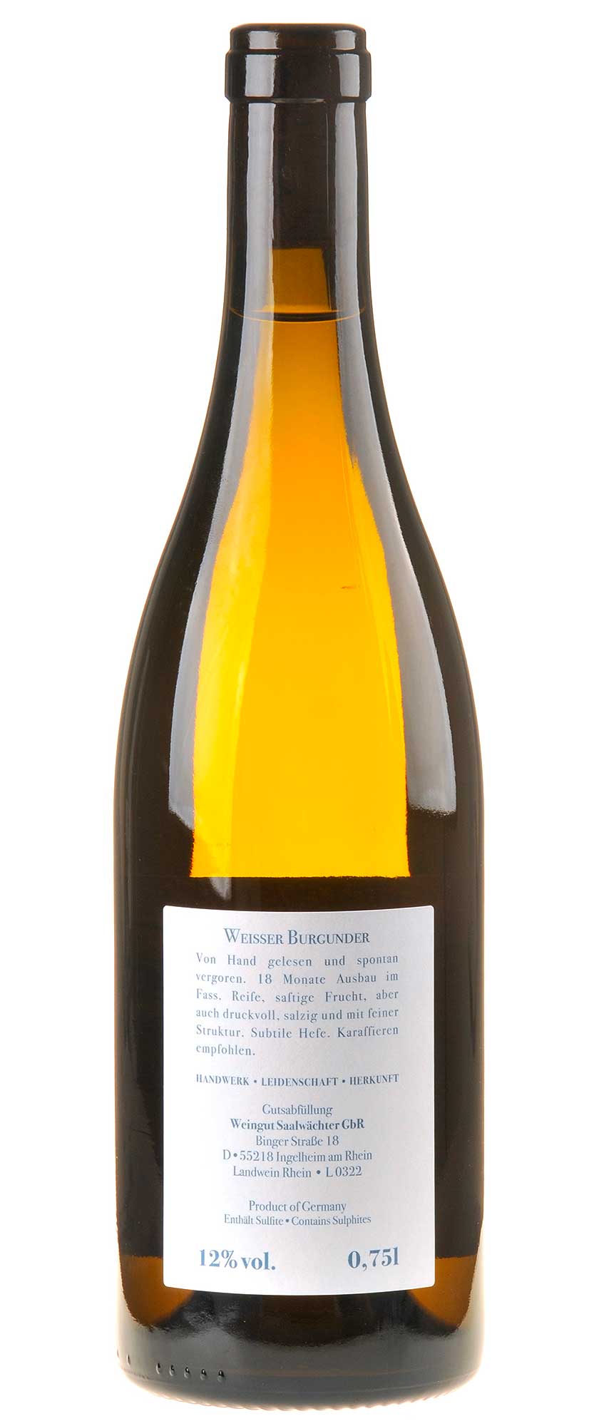 Carsten Saalwächter Weißer Burgunder 2022 Rücketikett