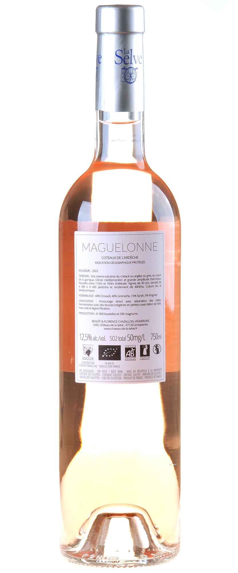 Château de la Selve Rosé Maguelonne Bio 2023 Rücketikett